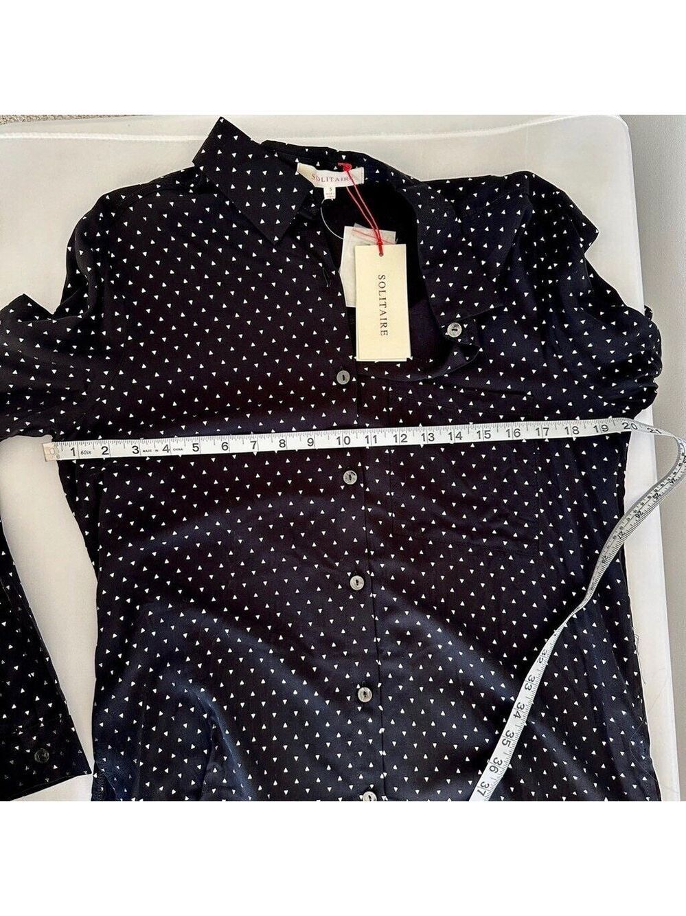 Women's Solitaire Black & White Patterned Collared Button-up Blouse Size S New - Picture 12 of 13